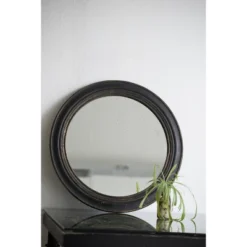 23.5" Round Mirror Distressed Antique Black - A&B Home