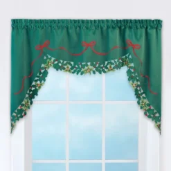 Collections Etc Holly Border Curtain Swag Holiday Valance