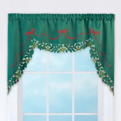 Collections Etc Holly Border Curtain Swag Holiday Valance 3 Collections Etc Holly Border Curtain Swag Holiday Valance