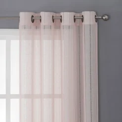 Kate Aurora 2 Piece Metallic Shimmer Chic Striped Flax Styled Sheer Grommet Top Curtains -Home Decoration Store GUEST 059145bc 31d6 49a4 8a30 d67ea2236304