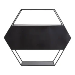 28" X 24" Lintz Hexagon Decorative Wall Mirror Shelf Black - Kate & Laurel All Things Decor -Home Decoration Store GUEST 06318c66 c3ff 4a85 968e 741f14d77fb1