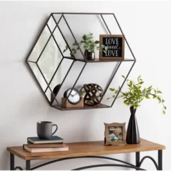 26" X 7" X 23" Lintz Hexagon Shelves With Mirror - Kate & Laurel All Things Decor -Home Decoration Store GUEST 08b85afa d4dc 4571 810e b4ca0f9c4d56