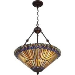Robert Louis Tiffany Bronze Pendant Chandelier 20" Wide Rustic Peacock Stained Art Glass 3-Light Fixture For Dining Room House Kitchen Island Entryway -Home Decoration Store GUEST 0a3519d1 decd 4af9 a56f 630be40a6a10