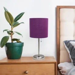 19.5" Bedside USB Port Feature Metal Table Desk Lamp Brushed Steel With Purple Fabric Shade - Creekwood Home -Home Decoration Store GUEST 0b8e1185 f95d 4ddb 967d c66bb4be1b06