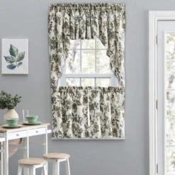 Ellis Curtain Madison Floral Design Printed Natural Ground 1.5" Rod Pocket Tailored Swag 56" X 36" Blue