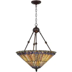 Robert Louis Tiffany Bronze Pendant Chandelier 20" Wide Rustic Peacock Stained Art Glass 3-Light Fixture For Dining Room House Kitchen Island Entryway -Home Decoration Store GUEST 0c945214 e9f8 479d bee3 af485507f505