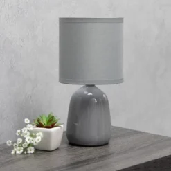 10.04" Traditional Ceramic Thimble Base Bedside Table Desk Lamp With Matching Fabric Shade Gray - Simple Designs -Home Decoration Store GUEST 0e190a40 ded2 494a 8323 2566d6a5ac88