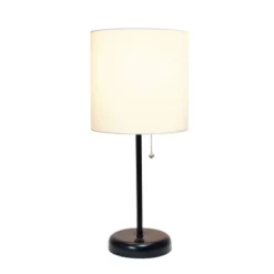 19.5" Bedside USB Port Feature Metal Table Desk Lamp Black With White Fabric Shade - Creekwood Home