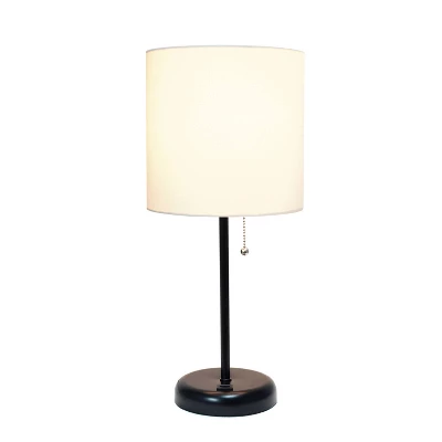 19.5" Bedside USB Port Feature Metal Table Desk Lamp Black With White Fabric Shade - Creekwood Home 3 19.5" Bedside USB Port Feature Metal Table Desk Lamp Black With White Fabric Shade - Creekwood Home