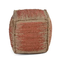 Jafar Square Handwoven Jute Pouf Rust And Khaki - Steve Silver Co.
