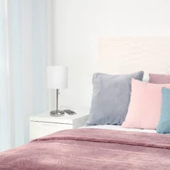 19.5" Bedside USB Port Feature Metal Table Desk Lamp Brushed Steel With White Fabric Shade - Creekwood Home -Home Decoration Store GUEST 14ff0011 8feb 4174 9e33 14d12bac0ec6