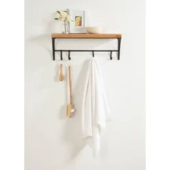 24" X 9" Ozias Shelf With Hooks Rustic Brown/Black - Kate & Laurel All Things Decor -Home Decoration Store GUEST 16baca25 2aec 46f2 a488 732676e4fd65