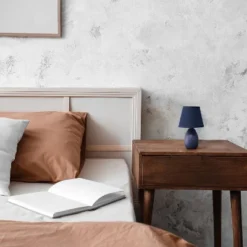 9.45" Petite Ceramic Oblong Bedside Table Desk Lamp With Matching Tapered Drum Shade Blue - Creekwood Home -Home Decoration Store GUEST 16bcee2f 65a7 49c2 b5aa 88b89dc935bb