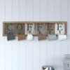 Merrick Lane Pheltz Wooden Wall Mount 6 Cup Distressed Wood Grain Printed COFFEE Mug Organizer With Metal Hanging Hooks, No Assembly Required
