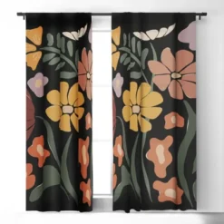 Miho TROPICAL Floral Night 84" X 50" Single Panel Blackout Window Curtain - Deny Designs