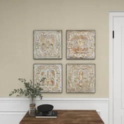 Metal Fleur De Lis Embossed Wall Decor Set Of 4 Brass - Olivia & May -Home Decoration Store GUEST 1878d318 83b5 44bc af4e 445733038e80