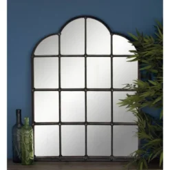 Metal Window Pane Inspired Wall Mirror With Arched Tops And Studs Black - Olivia & May