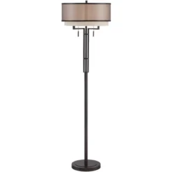 Franklin Iron Works Alamo Industrial Rustic Floor Lamp 62" Tall Bronze Metal Sheer Organza Outer Linen Fabric Inner Double Drum Shade For Living Room -Home Decoration Store GUEST 1a894296 1c14 4fa0 9c4d d37755722826