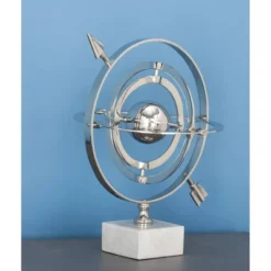 15" X 10" Traditional Aluminum Armillary Sphere With Ceramic Base Silver - Olivia & May