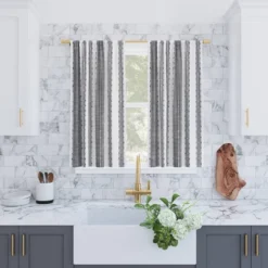 Set Of 2 Slub Textured Striped Cotton Cafe Curtain Tiers Black/White - Archaeo -Home Decoration Store GUEST 1eb44bd1 f8e5 4959 9800 31d9dbed9723