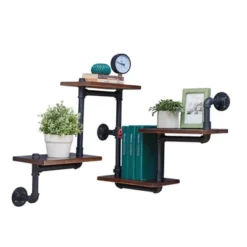 44.5" X 27.6" Tiered Horizontal Industrial Pipe Wall Shelf Brown/Black - Danya B. -Home Decoration Store GUEST 1f15fc8c e195 4230 806c 295a0b062846