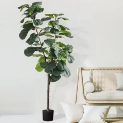 Forever Leaf 72" Artificial Fiddle Tree In Black Pot 2 Stem, Indoor Artificial Plant For Home Decor -Home Decoration Store GUEST 1fa43a59 0f2e 4b36 80f1 03e00e3ab9c1