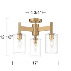 Possini Euro Design Lantico Modern Ceiling Light Semi Flush Mount Fixture 17" Wide Gold 3-Light Clear Glass For Bedroom Kitchen Living Room Hallway -Home Decoration Store GUEST 2072d5fc a161 413a a74a b0db6244ce6f