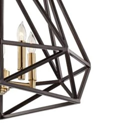 Franklin Iron Works Hawking Bronze Pendant Chandelier 20" Wide Modern Geometric Cage 5-Light Fixture For Dining Room House Kitchen Island Bedroom Home -Home Decoration Store GUEST 21a95ec6 772b 48ed 926b 3cb196ddba71