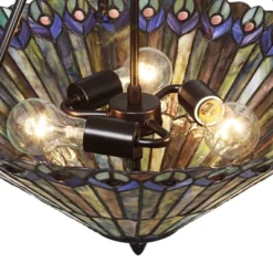 Robert Louis Tiffany Bronze Pendant Chandelier 20" Wide Rustic Peacock Stained Art Glass 3-Light Fixture For Dining Room House Kitchen Island Entryway -Home Decoration Store GUEST 223bdd4f 4482 4255 8620 2963cc7ec347