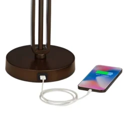 Franklin Iron Works Samuel Industrial Desk Lamp 20" High Rubbed Bronze With USB Charging Port Natural Mica Shade For Bedroom Living Room Bedside Desk -Home Decoration Store GUEST 246fcc53 8bd8 425c 987c 547c4f34158a