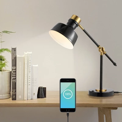 18.5" Allegra Farmhouse Adjustable Cantilever Task Lamp With USB Charging Port (Includes LED Light Bulb) - JONATHAN Y 6 18.5" Allegra Farmhouse Adjustable Cantilever Task Lamp With USB Charging Port (Includes LED Light Bulb) - JONATHAN Y - Image 4