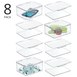 MDesign Plastic Stackable Home, Office Supplies Storage Box, 8 Pack - Clear