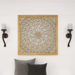 Wood Floral Handmade Intricately Carved Wall Decor With Mandala Design Light Brown - Olivia & May -Home Decoration Store GUEST 27091e7b 714b 4597 8c41 b150973383f9