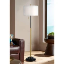 Possini Euro Design Roxie Modern Floor Lamp Standing 65 1/2" Tall Brass Black Metal Sheer Linen Double Drum Shade For Living Room Bedroom Office House -Home Decoration Store GUEST 27e7468d d119 4068 9a25 391f917b95b5