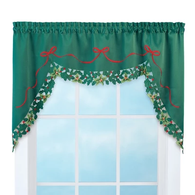 Collections Etc Holly Border Curtain Swag Holiday Valance 5 Collections Etc Holly Border Curtain Swag Holiday Valance - Image 3