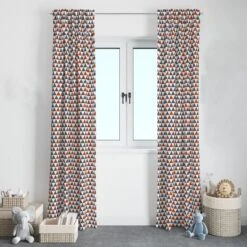 Bacati - Triangles Orange/Gray Cotton Printed Single Window Curtain Panel
