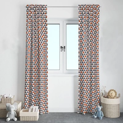Bacati - Triangles Orange/Gray Cotton Printed Single Window Curtain Panel 3 Bacati - Triangles Orange/Gray Cotton Printed Single Window Curtain Panel
