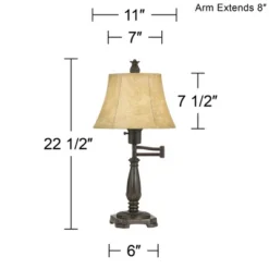 Regency Hill Traditional Swing Arm Desk Table Lamps 22.5" High Set Of 2 Bronze Faux Leather Shade For Living Room Bedroom Nightstand Office -Home Decoration Store GUEST 29f3a4d1 d5db 4ade 8fad 263919cd3bdd
