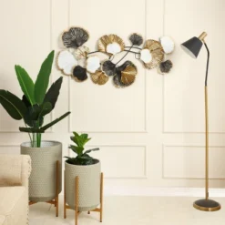 LuxenHome White, Black, And Gold Metal Ginkgo Leaves Modern Wall Decor