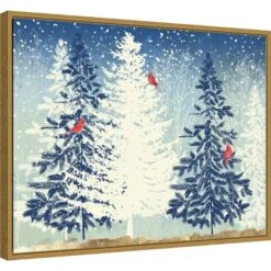 24" X 18" Snow Christmas Trees By PI Studio Framed Canvas Wall Art - Amanti Art