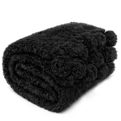 PAVILIA Fluffy Throw Blanket With Pompom, Lightweight Soft Plush Cozy Warm Pom Pom Fringe For Couch Sofa Bed -Home Decoration Store GUEST 3073a2ed a043 4514 854e 8cc66f635e21