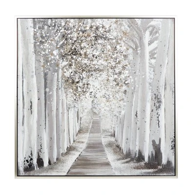 Canvas Landscape Trees Framed Wall Art With Silver Frame White - Olivia & May 3 Canvas Landscape Trees Framed Wall Art With Silver Frame White - Olivia & May