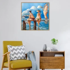 30" X 30" Tea Break On The Jetty By Ronald West Framed Canvas Wall Art Print - Amanti Art -Home Decoration Store GUEST 3b0794f9 b296 4b60 a7bd cbd823163a30