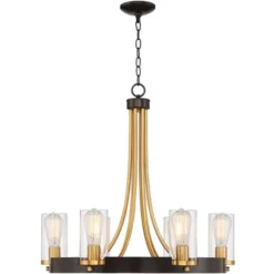 Stiffel Ferrers Dark Bronze Gold Chandelier 26" Wide Clear Glass Shade 6-Light Fixture For Dining Room House Foyer Kitchen Island Entryway Bedroom -Home Decoration Store GUEST 3f92475e 4aea 44f8 a6c1 36077bd21e85