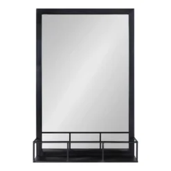 20" X 30" Jackson Metal Framed Decorative Wall Mirror With Shelf Black - Kate & Laurel All Things Decor