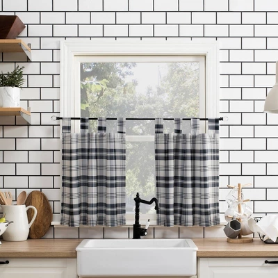 Blair Farmhouse Plaid Semi-Sheer Tab Top Kitchen Curtain Valance And Tiers Set - No. 918 5 Blair Farmhouse Plaid Semi-Sheer Tab Top Kitchen Curtain Valance And Tiers Set - No. 918 - Image 3