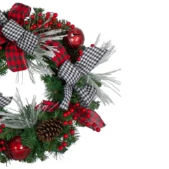 Northlight Plaid And Houndstooth And Red Berries Artificial Christmas Wreath - 24-Inch, Unlit -Home Decoration Store GUEST 446f17bd 25ed 4b81 94e6 29519f3f0bed