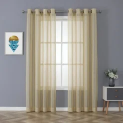 Kate Aurora 2 Piece Metallic Shimmer Chic Striped Flax Styled Sheer Grommet Top Curtains -Home Decoration Store GUEST 4534baca 7176 465d 8ab5 87686ffa6321