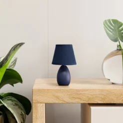 9.45" Petite Ceramic Oblong Bedside Table Desk Lamp With Matching Tapered Drum Shade Blue - Creekwood Home -Home Decoration Store GUEST 45a28a87 ef5f 4af6 b4d1 49997e95d8ce