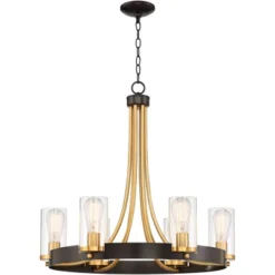 Stiffel Ferrers Dark Bronze Gold Chandelier 26" Wide Clear Glass Shade 6-Light Fixture For Dining Room House Foyer Kitchen Island Entryway Bedroom -Home Decoration Store GUEST 4698da91 0c4a 43d9 a781 b2b682395349